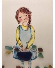 Ilustración artesanal pintada a  mano y cristal marino