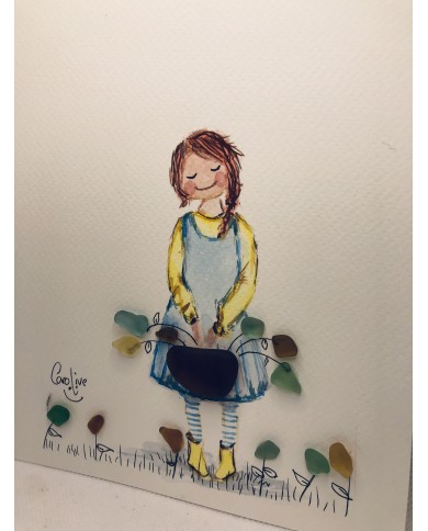 Ilustración artesanal pintada a  mano y cristal marino