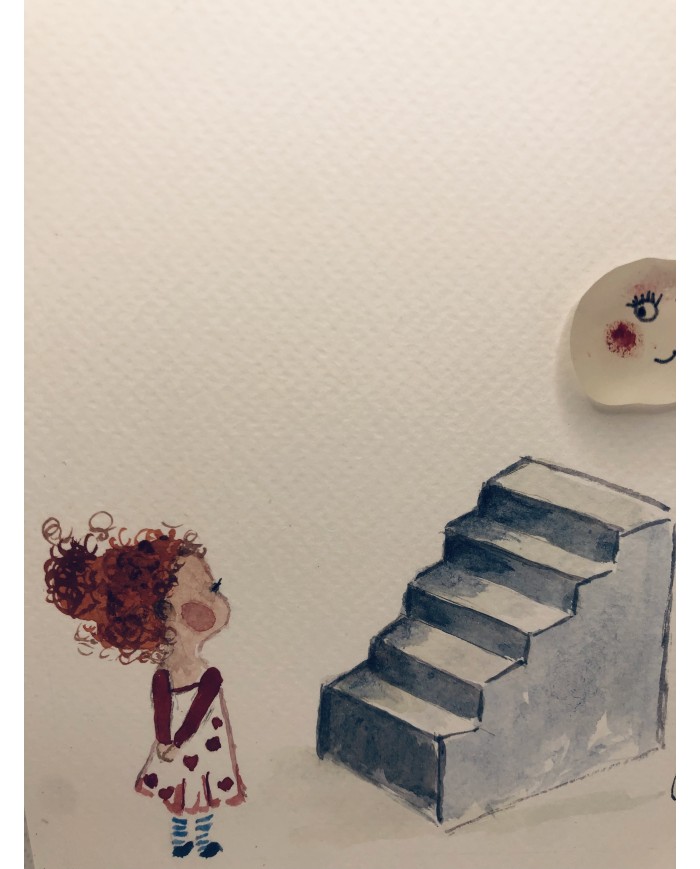 Ilustración pintada a mano con acuarela y cristal marino