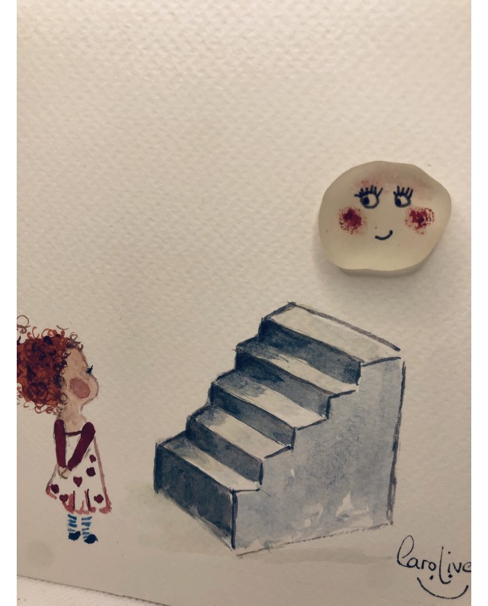 Ilustración pintada a mano con acuarela y cristal marino