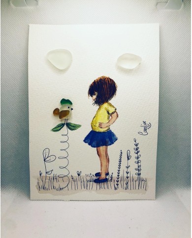 Ilustración pintada a mano artesanal con cristal marino