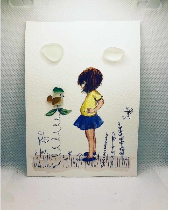 Ilustración pintada a mano artesanal con cristal marino