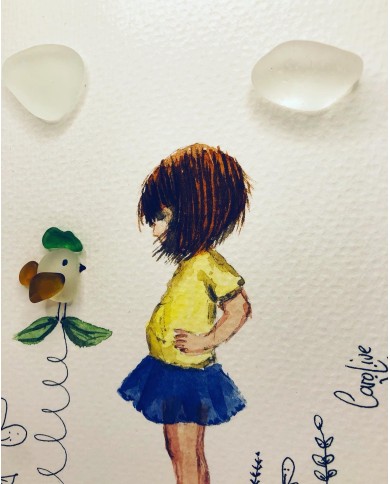 Ilustración pintada a mano artesanal con cristal marino