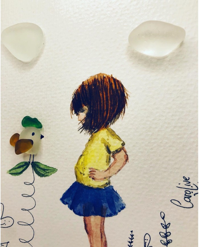 Ilustración pintada a mano artesanal con cristal marino