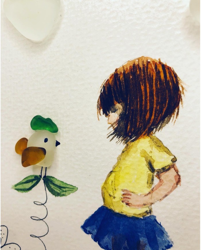 Ilustración pintada a mano artesanal con cristal marino