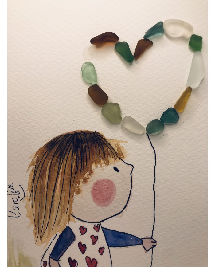 Ilustración pintada a mano con cristal marino