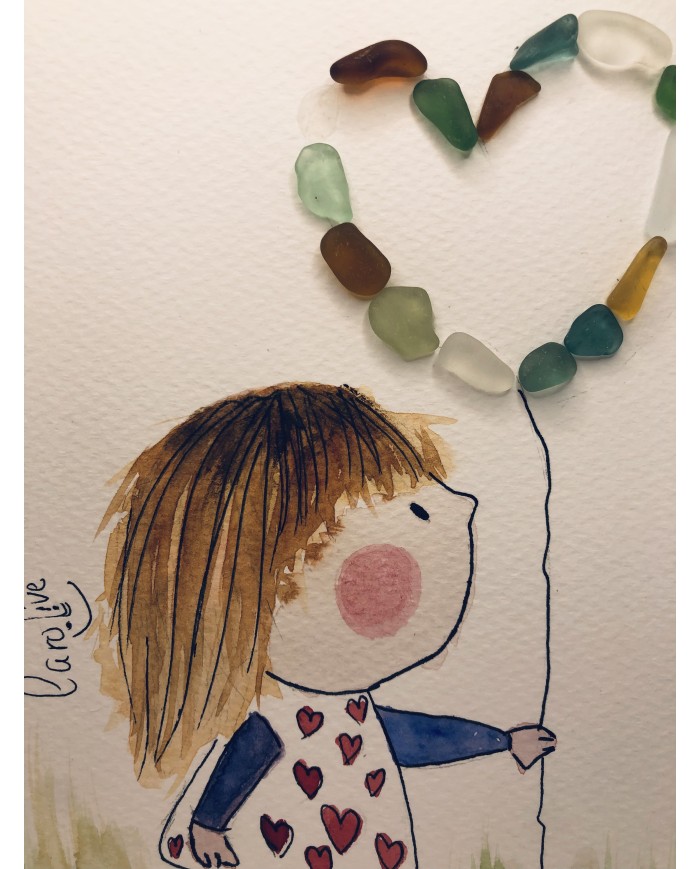 Ilustración pintada a mano con cristal marino