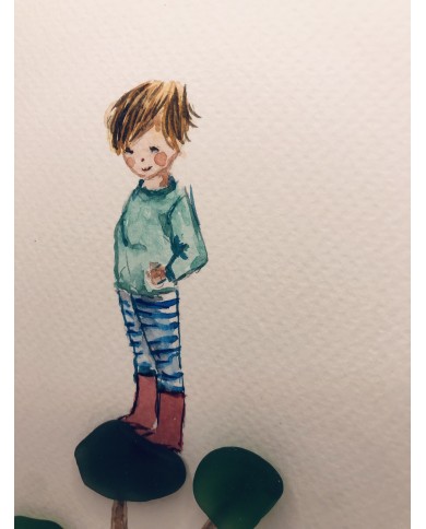 Ilustración pintada a mano con trocitos de  cristal marino