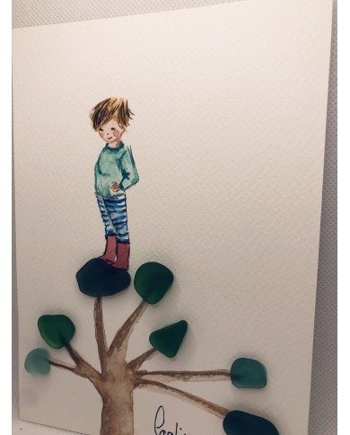 Ilustración pintada a mano con trocitos de  cristal marino