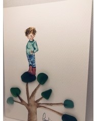 Ilustración pintada a mano con trocitos de  cristal marino