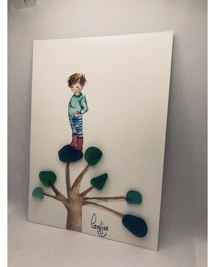 Ilustración pintada a mano con trocitos de  cristal marino