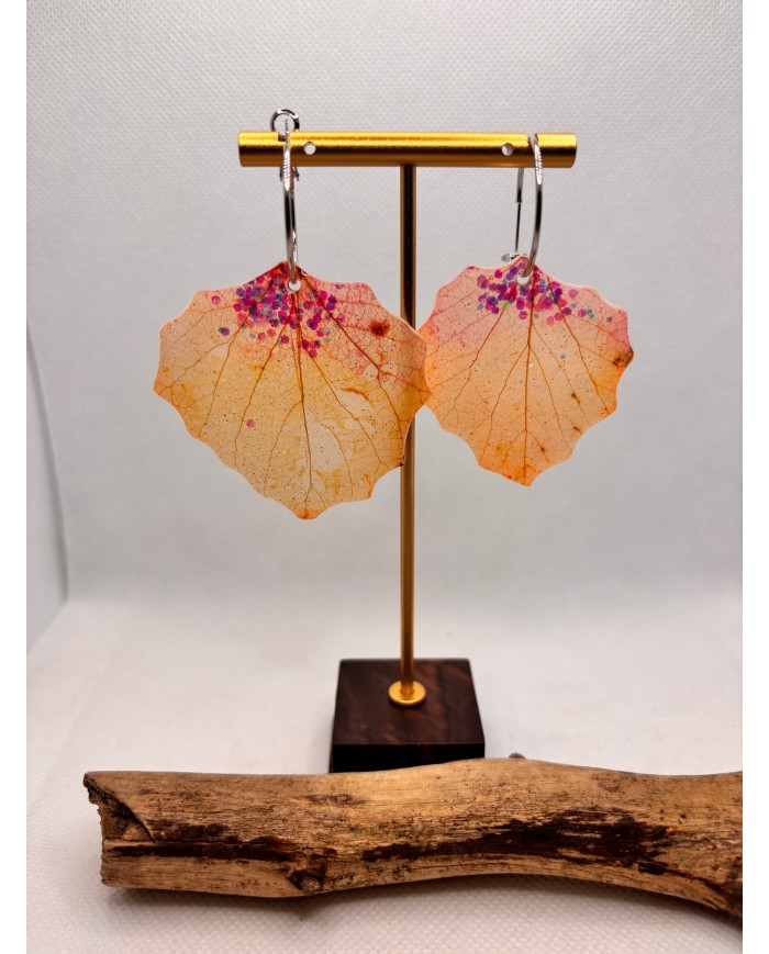 PENDIENTES ARTESANOS de hoja natural esqueletizada