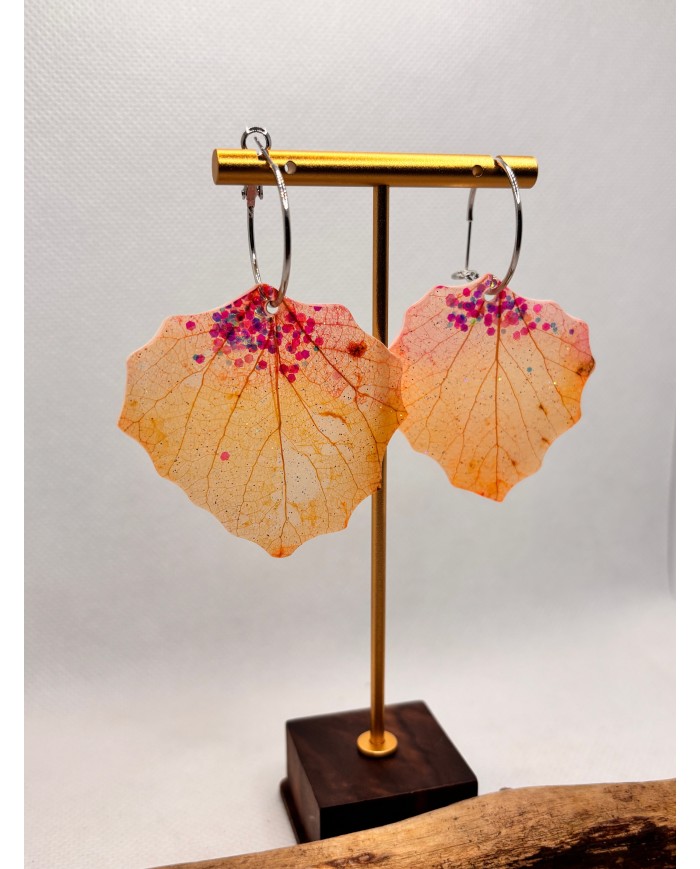 PENDIENTES ARTESANOS de hoja natural esqueletizada
