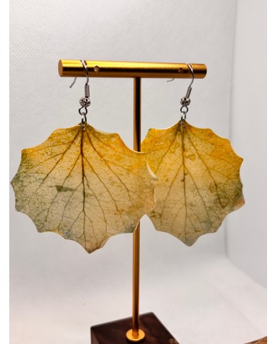 PENDIENTES ARTESANOS DE HOJA NATURAL ESQUELETIZADA