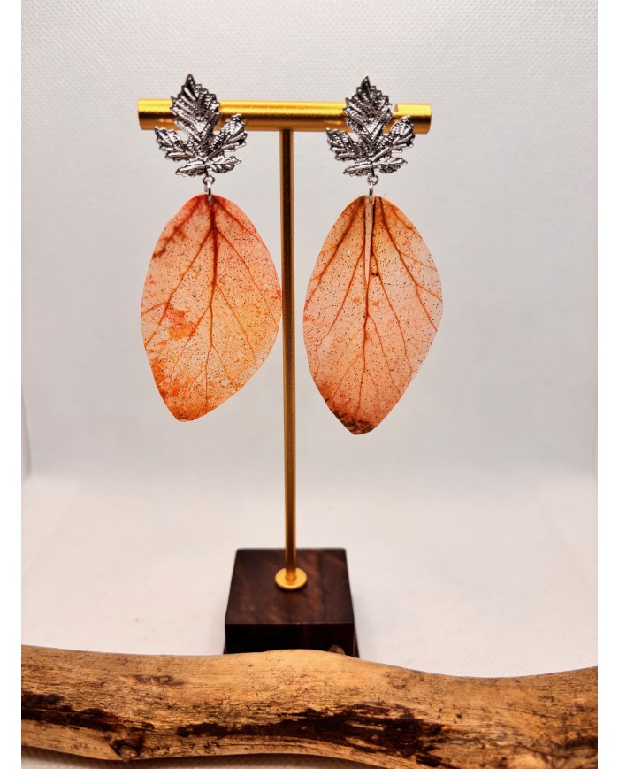 PENDIENTES ARTESANOS DE HOJA NATURAL ESQUELETIZADA