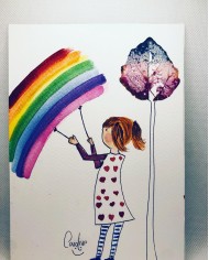 Ilustración pintada a mano con hoja natural esqueletizada