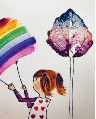 Ilustración pintada a mano con hoja natural esqueletizada