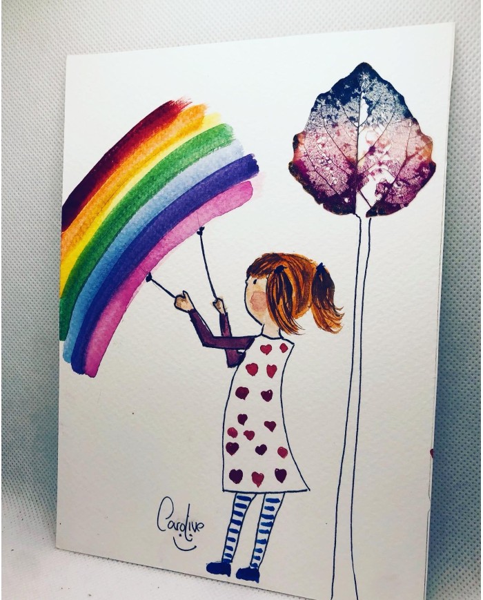 Ilustración pintada a mano con hoja natural esqueletizada