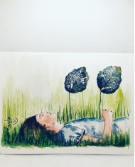 Ilustración pintada a mano con hoja natural esqueletizada