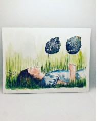 Ilustración pintada a mano con hoja natural esqueletizada