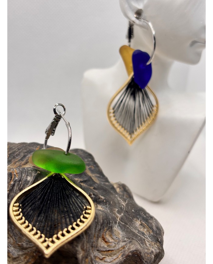 PENDIENTES ARTESANOS DE CRISTAL MARINO