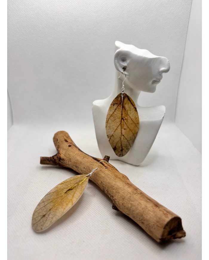 EDICIÓN PLATA pendientes artesanos de hoja natural