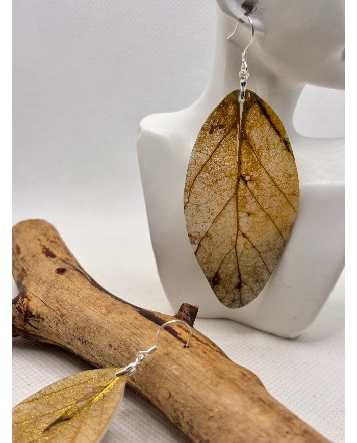 EDICIÓN PLATA pendientes artesanos de hoja natural