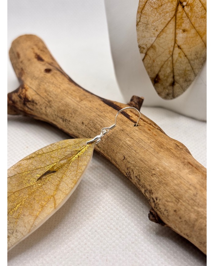 EDICIÓN PLATA pendientes artesanos de hoja natural