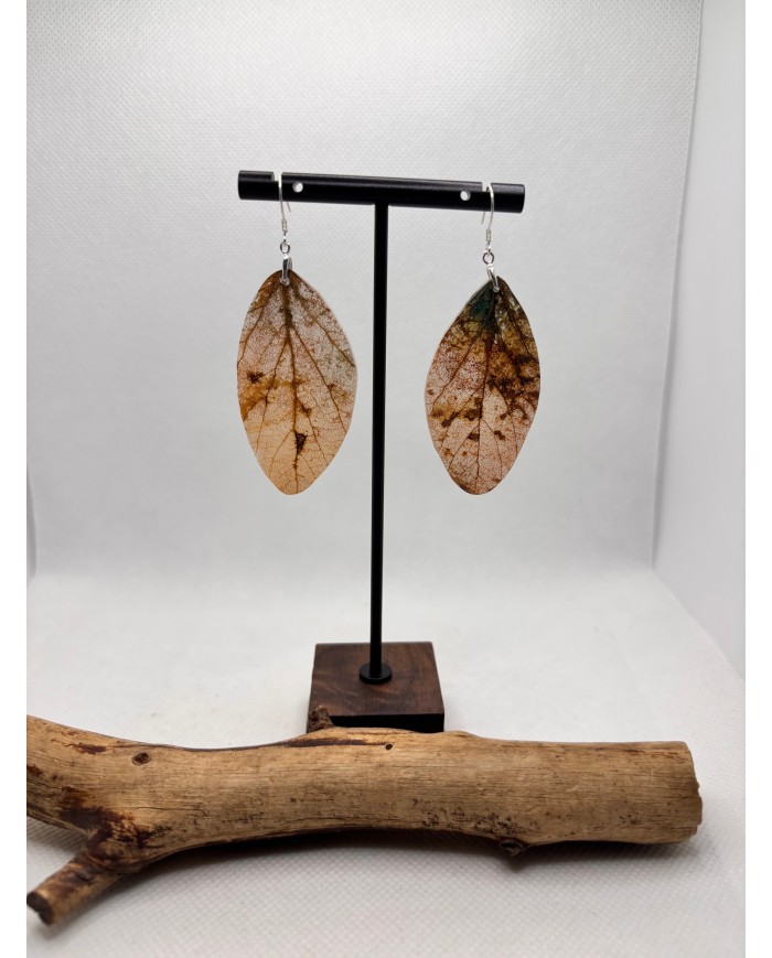 EDICIÓN PLATA pendientes artesanos de hoja natural