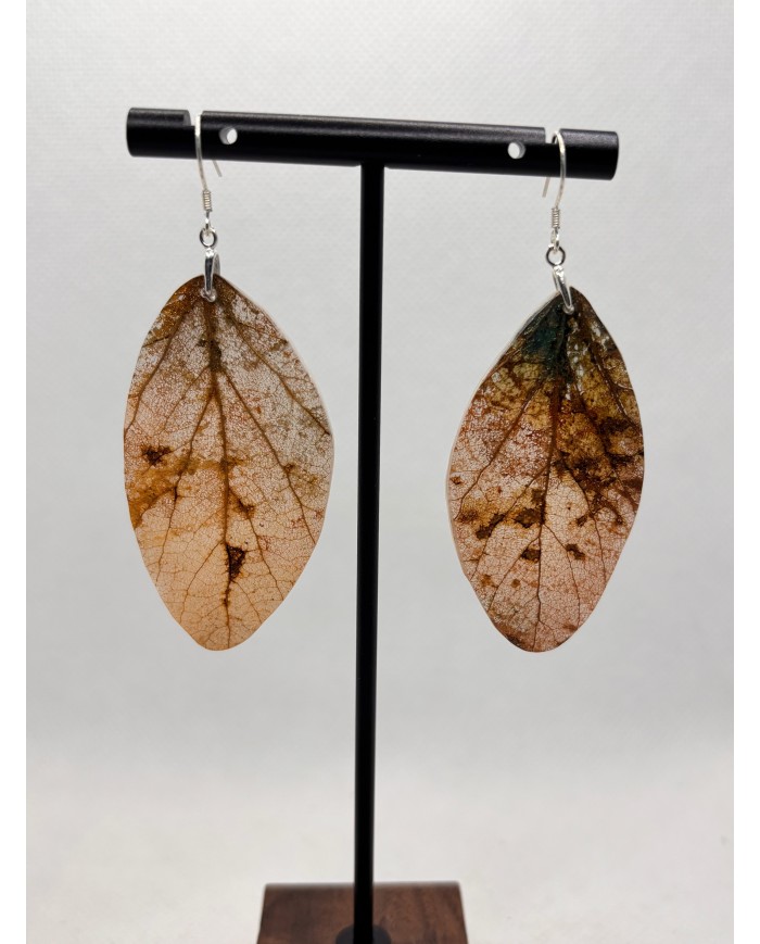 EDICIÓN PLATA pendientes artesanos de hoja natural