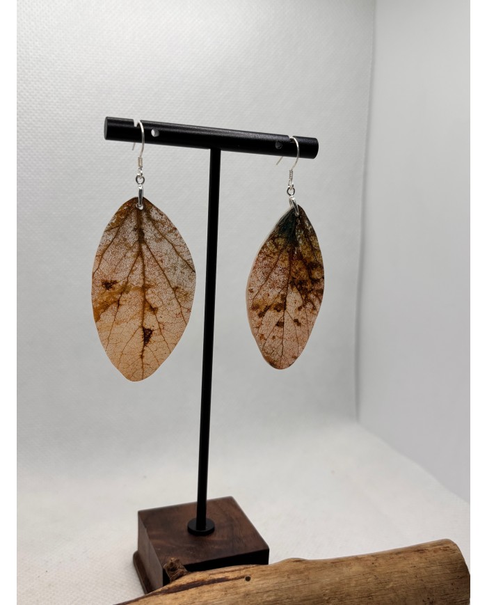 EDICIÓN PLATA pendientes artesanos de hoja natural