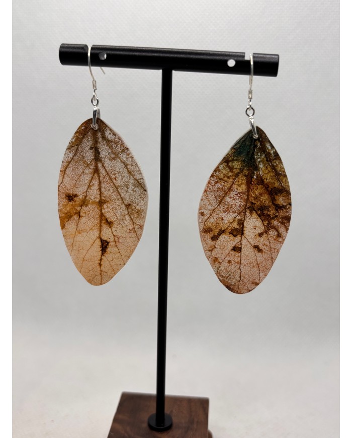 EDICIÓN PLATA pendientes artesanos de hoja natural