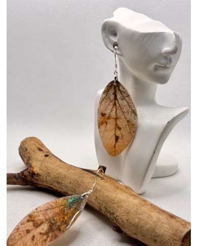 EDICIÓN PLATA pendientes artesanos de hoja natural