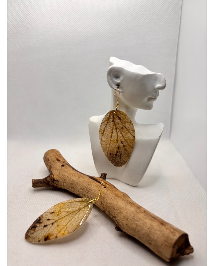 EDICIÓN PLATA pendientes artesanos de hoja natural