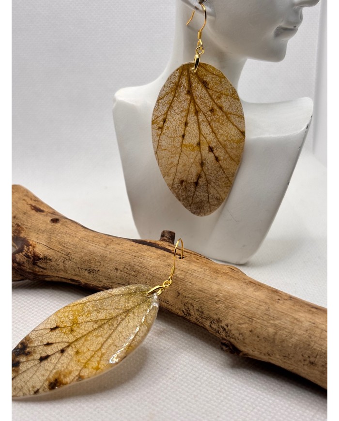 EDICIÓN PLATA pendientes artesanos de hoja natural