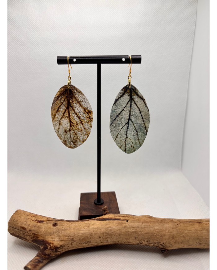 EDICIÓN PLATA pendientes artesanos de hoja natural esqueletizada