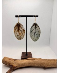 EDICIÓN PLATA pendientes artesanos de hoja natural esqueletizada