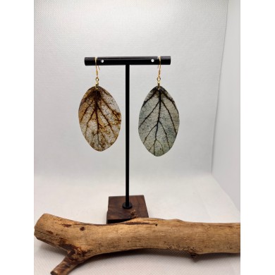 EDICIÓN PLATA pendientes artesanos de hoja natural esqueletizada