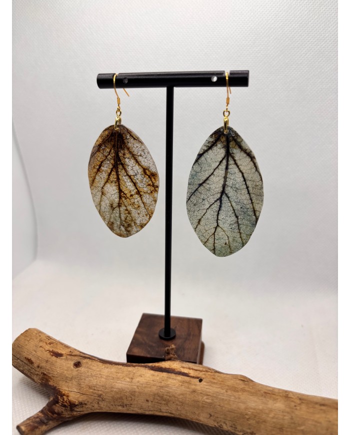 EDICIÓN PLATA pendientes artesanos de hoja natural esqueletizada