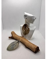 EDICIÓN PLATA pendientes artesanos de hoja natural esqueletizada