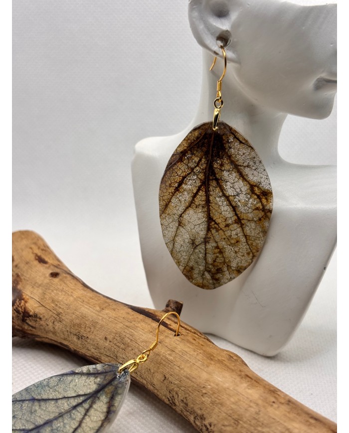 EDICIÓN PLATA pendientes artesanos de hoja natural esqueletizada