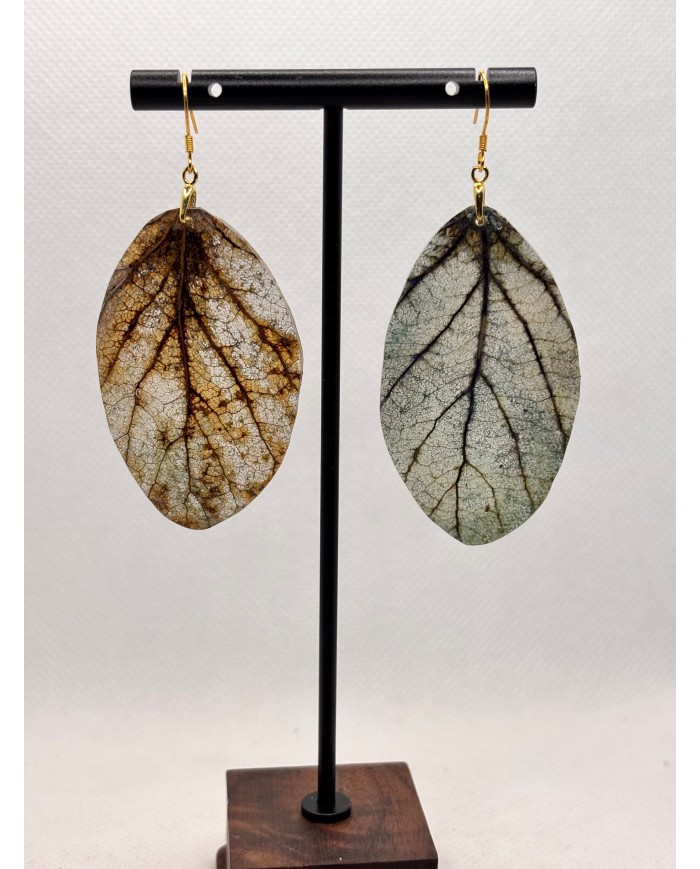 EDICIÓN PLATA pendientes artesanos de hoja natural esqueletizada