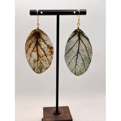 EDICIÓN PLATA pendientes artesanos de hoja natural esqueletizada