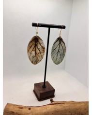 EDICIÓN PLATA pendientes artesanos de hoja natural esqueletizada
