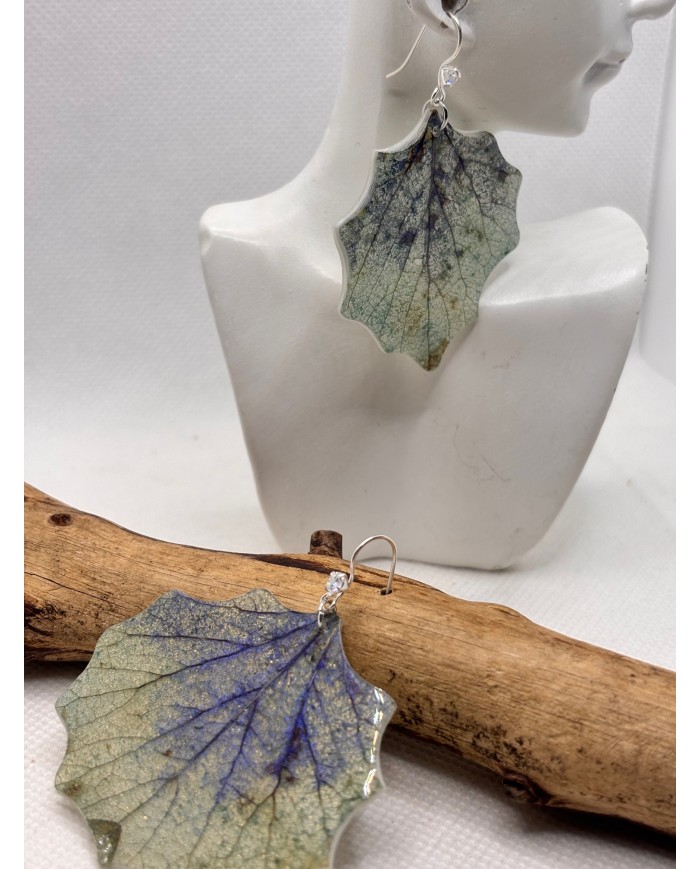 EDICIÓN PLATA pendientes artesanos de hoja natural