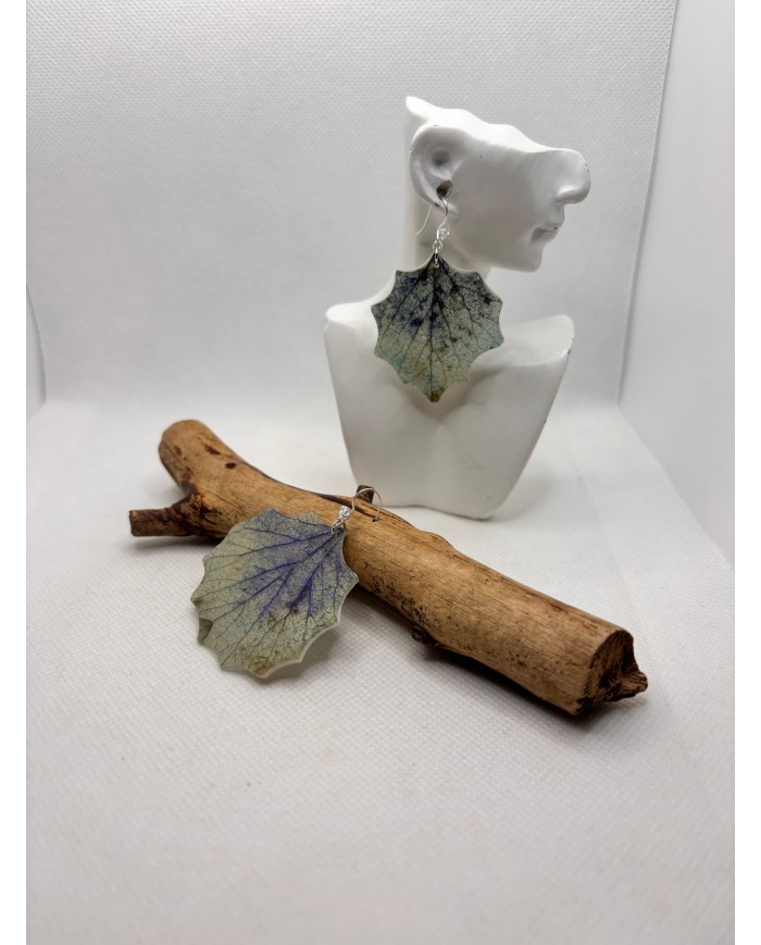 EDICIÓN PLATA pendientes artesanos de hoja natural