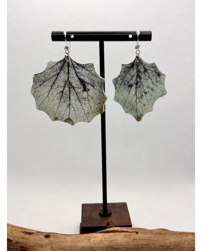 EDICIÓN PLATA pendientes artesanos de hoja natural