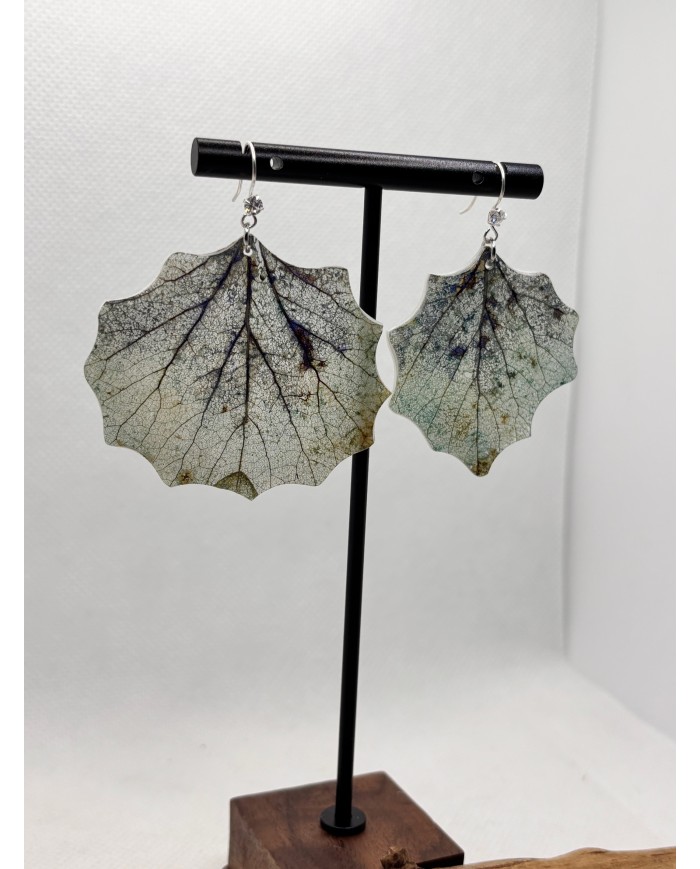 EDICIÓN PLATA pendientes artesanos de hoja natural