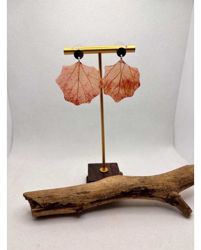 PENDIENTES ARTESANOS de hoja natural esqueletizada