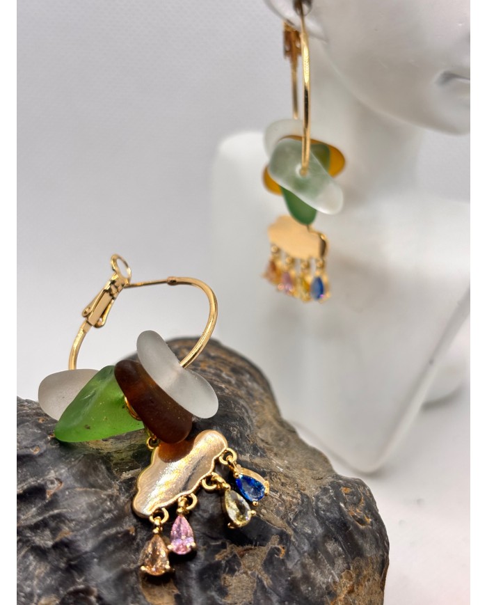 PENDIENTES ARTESANOS DE CRISTAL MARINO